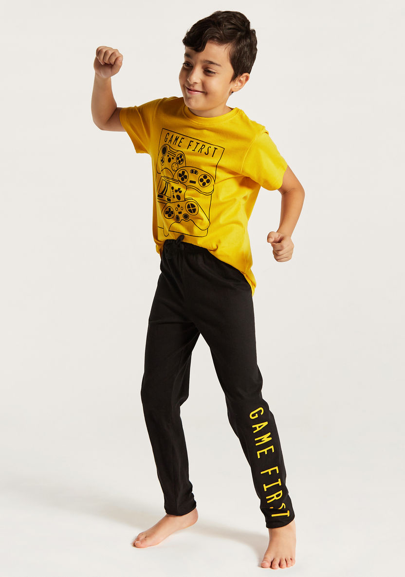 Juniors Game Print T-shirt and Full Length Pyjama Set-Nightwear-image-4
