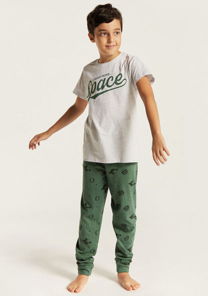 Juniors Space Print Crew Neck T-shirt and Pyjama Set-Nightwear-image-0