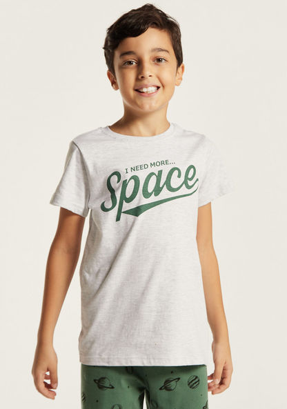 Juniors Space Print Crew Neck T-shirt and Pyjama Set-Nightwear-image-1
