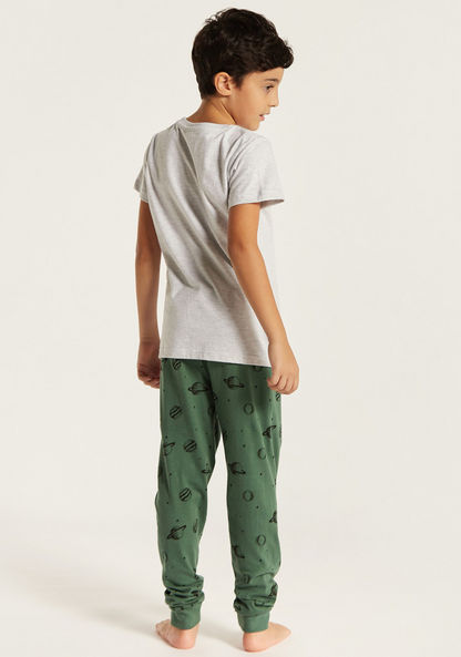 Juniors Space Print Crew Neck T-shirt and Pyjama Set-Nightwear-image-2
