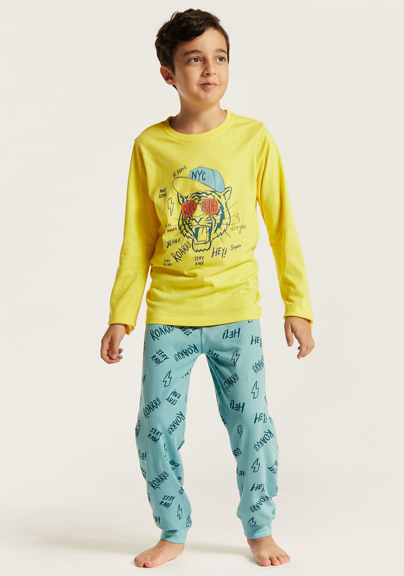 Juniors Printed Long Sleeves T-shirt and Pyjama Set-Nightwear-image-0