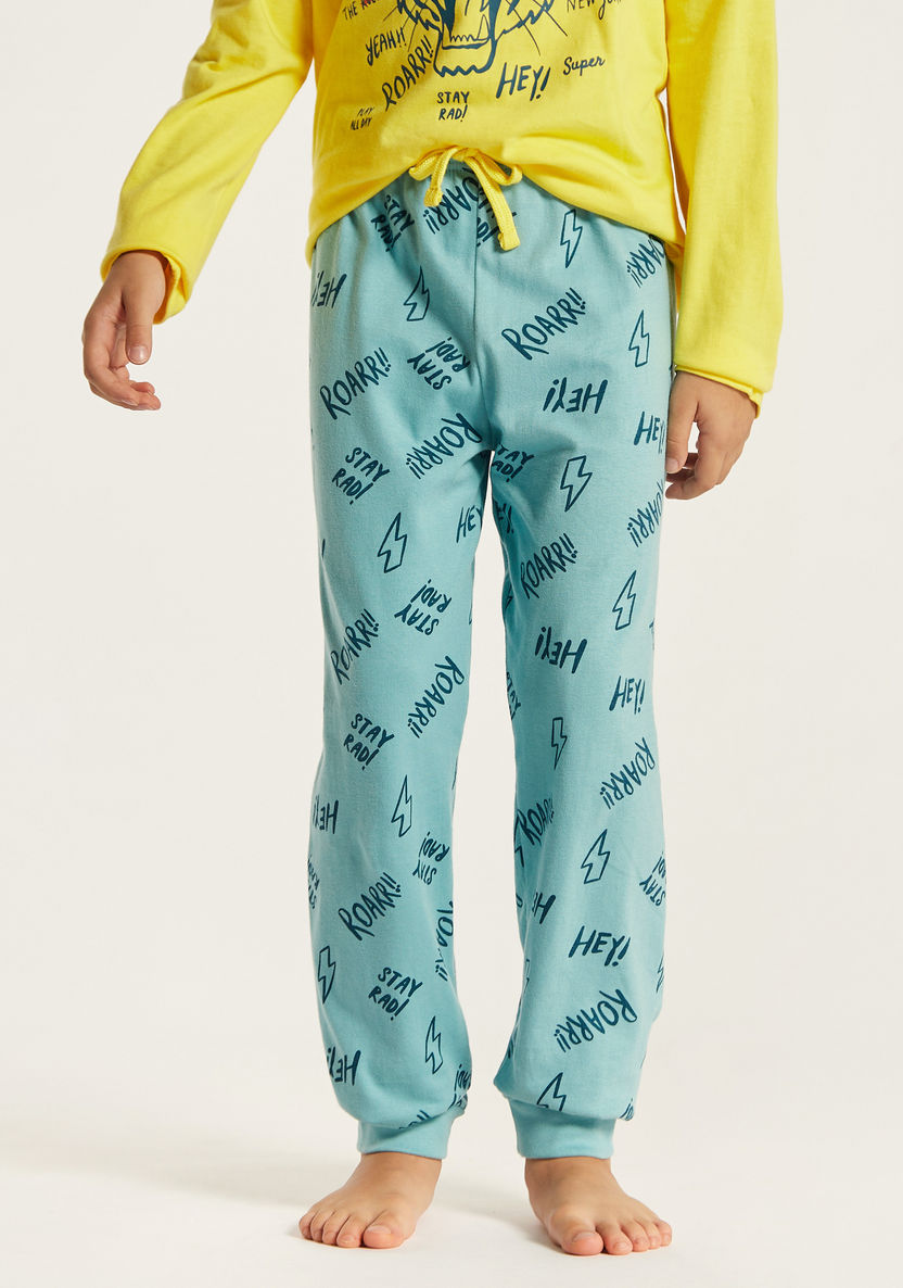 Juniors Printed Long Sleeves T-shirt and Pyjama Set-Nightwear-image-3