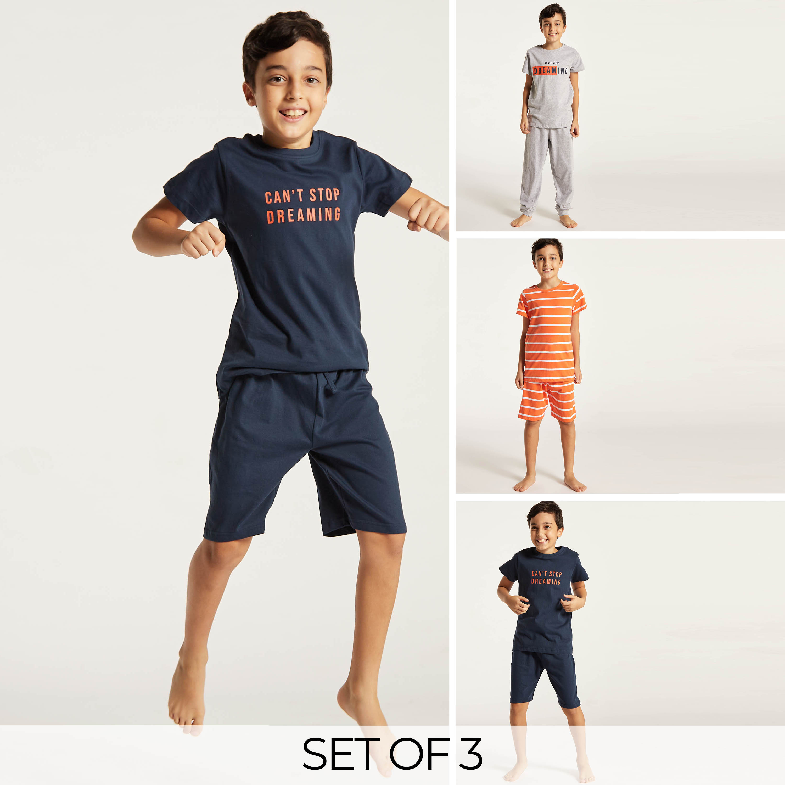 Juniors 6-Piece Printed Round Neck T-shirt and Shorts Set with Pyjama-boys-clothing-nightwear-image-1