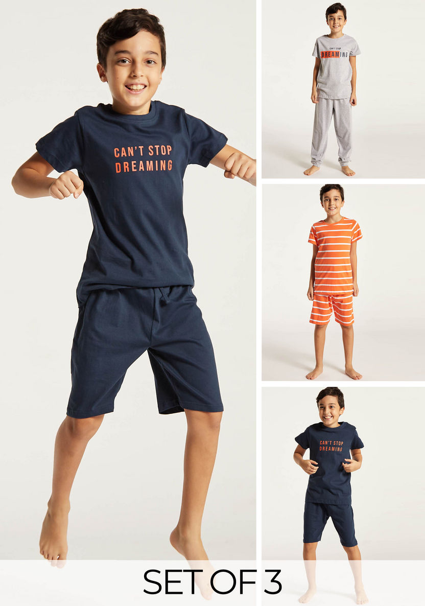 Juniors 6-Piece Printed Round Neck T-shirt and Shorts Set with Pyjama-Nightwear-image-0