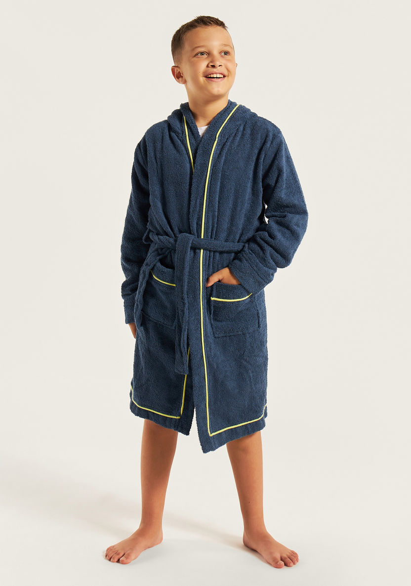Juniors Textured Bathrobe with Hood and Belt Tie-Ups-Towels and Flannels-image-0