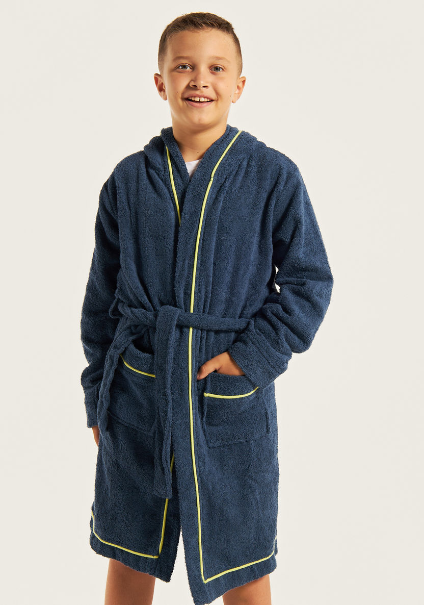 Juniors Textured Bathrobe with Hood and Belt Tie-Ups-Towels and Flannels-image-1