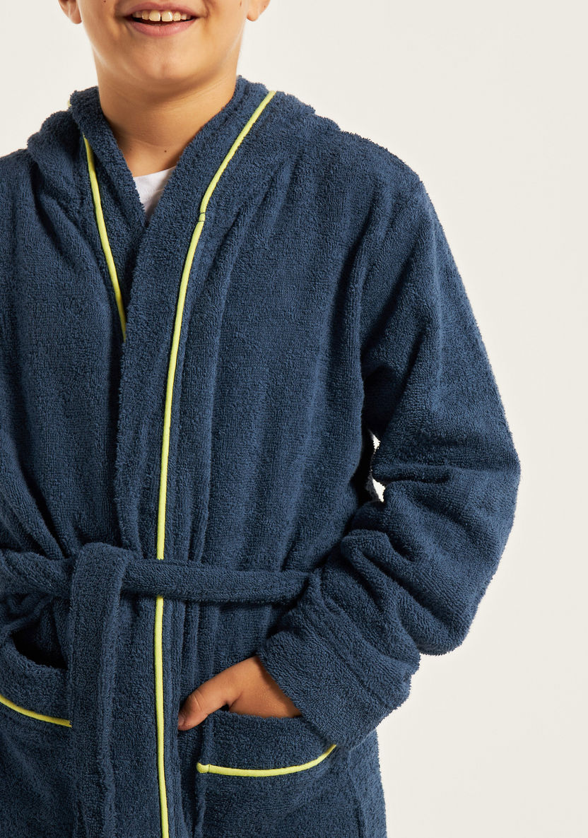 Juniors Textured Bathrobe with Hood and Belt Tie-Ups-Towels and Flannels-image-2