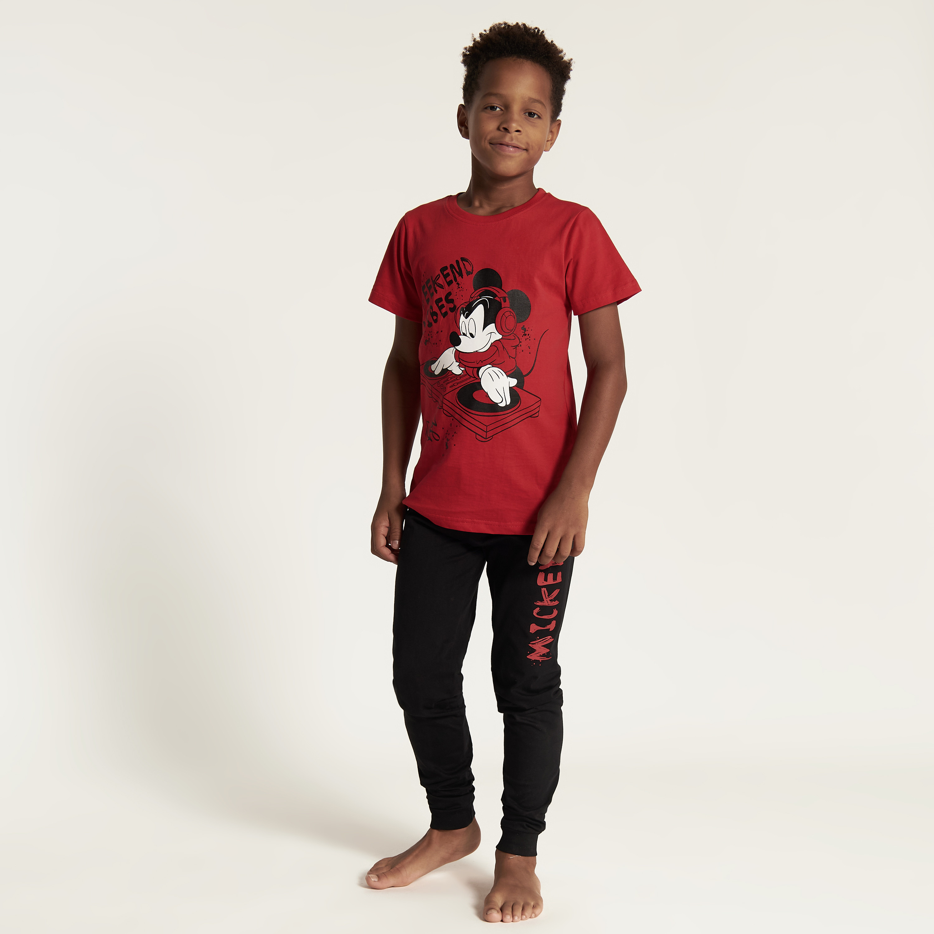 Disney Mickey Mouse Print T-shirt and Full Length Pyjama Set-boys-clothing-nightwear-image-1