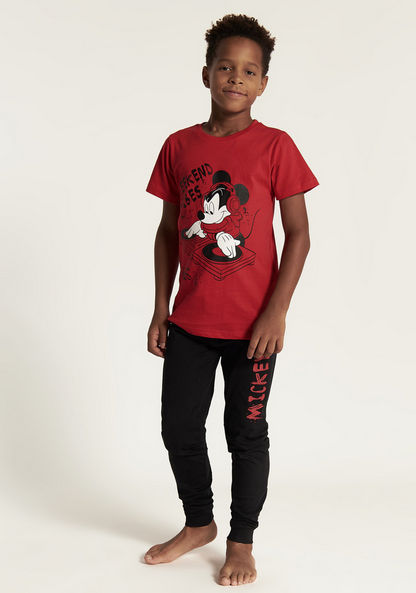 Disney Mickey Mouse Print T-shirt and Full Length Pyjama Set