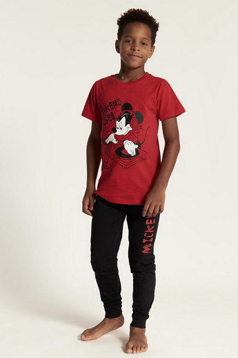 Disney Mickey Mouse Print T-shirt and Full Length Pyjama Set