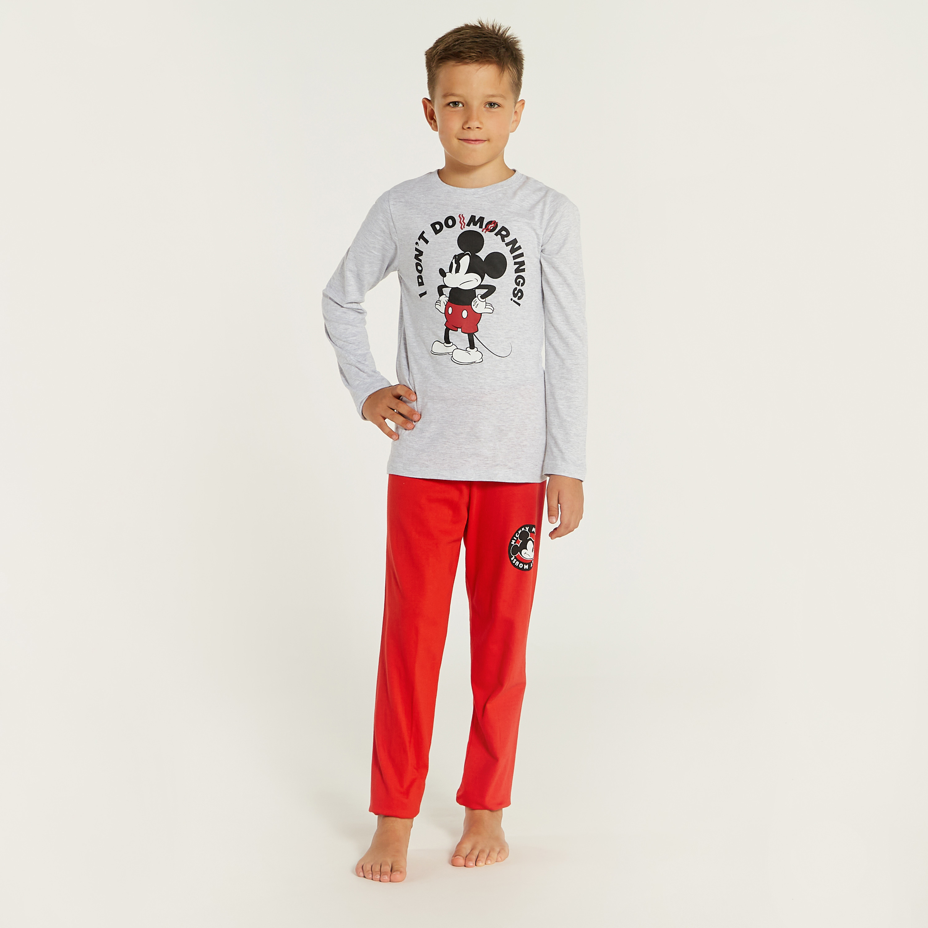 Disney Mickey Mouse Print Crew Neck T-shirt and Pyjama Set-boys-clothing-nightwear-image-1
