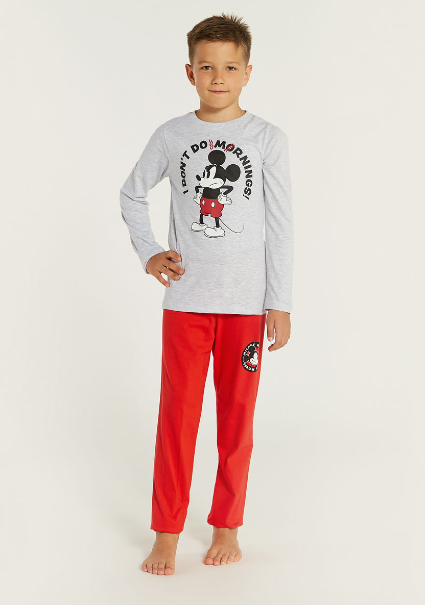 Disney Mickey Mouse Print Crew Neck T-shirt and Pyjama Set-Nightwear-image-0
