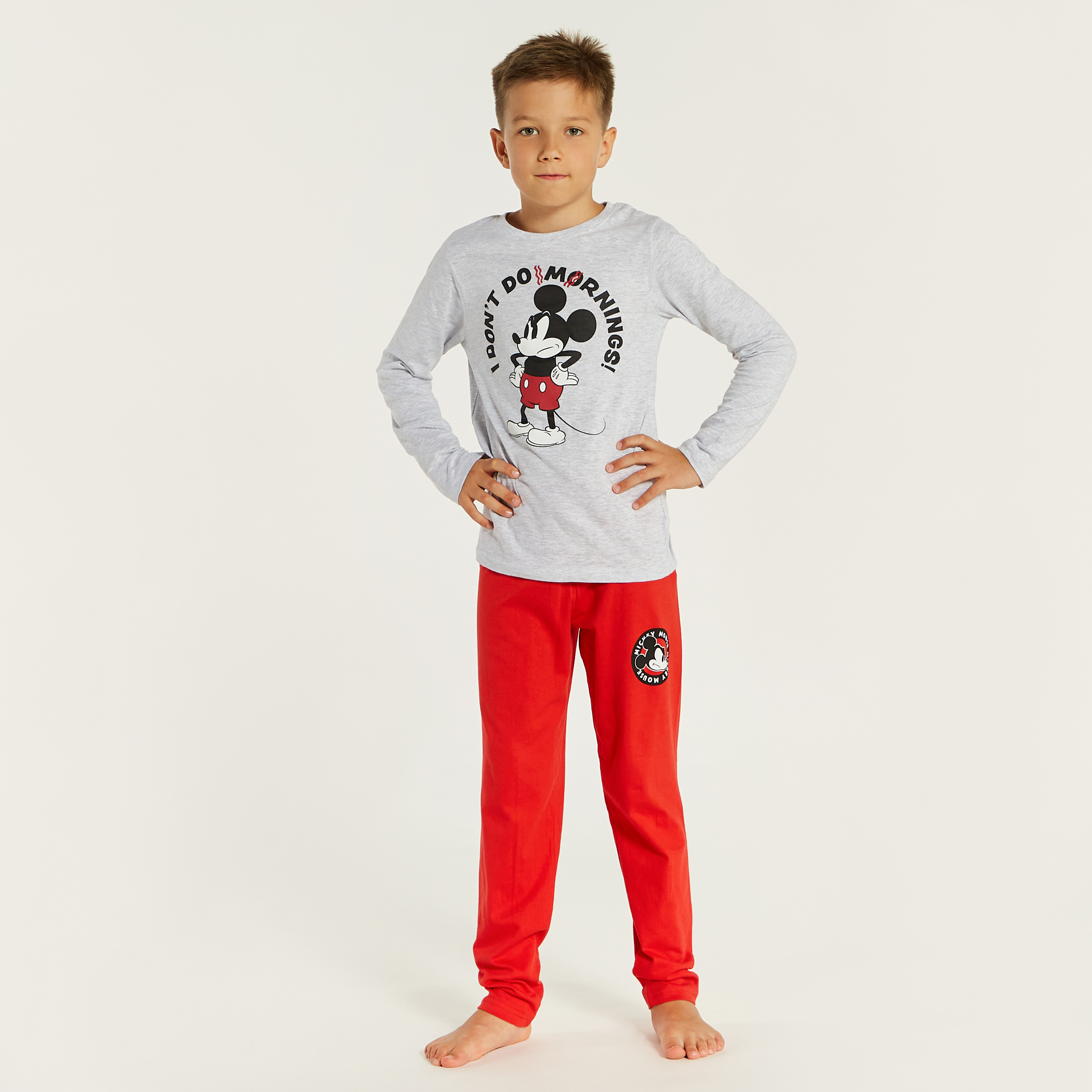 Disney Mickey Mouse Print Crew Neck T-shirt and Pyjama Set-boys-clothing-nightwear-image-2