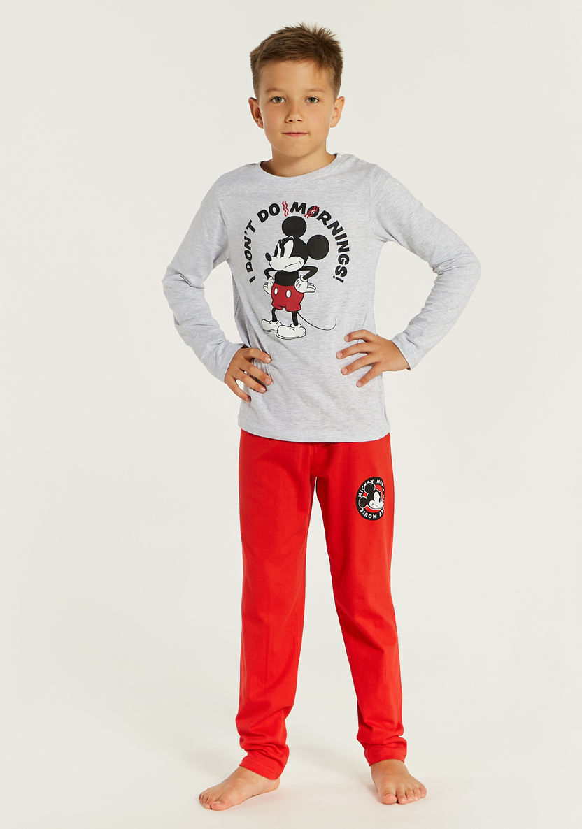 Disney Mickey Mouse Print Crew Neck T-shirt and Pyjama Set-Nightwear-image-1