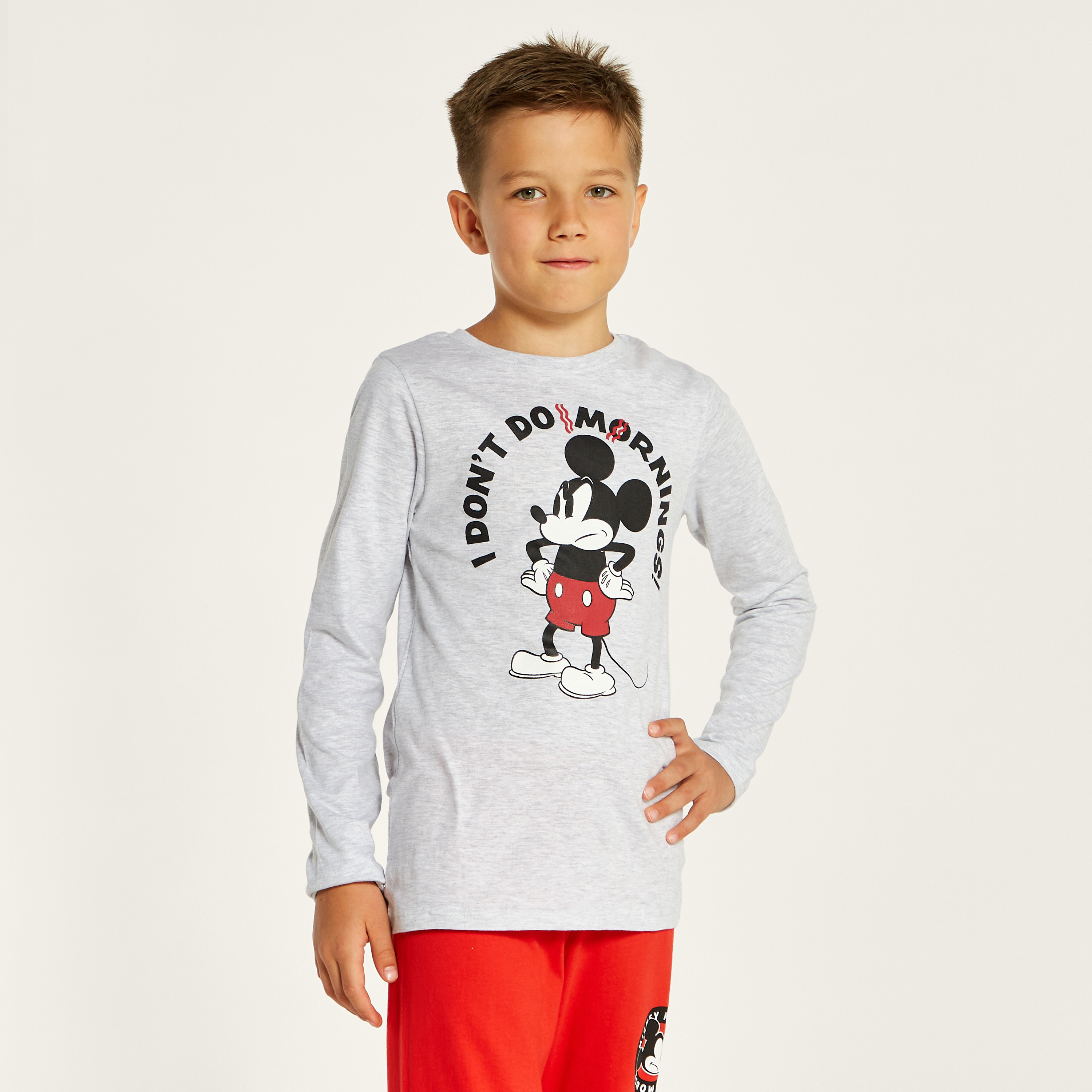 Disney Mickey Mouse Print Crew Neck T-shirt and Pyjama Set-boys-clothing-nightwear-image-3
