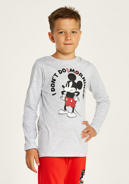 Disney Mickey Mouse Print Crew Neck T-shirt and Pyjama Set-Nightwear-image-2