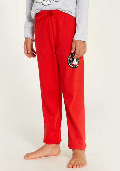 Disney Mickey Mouse Print Crew Neck T-shirt and Pyjama Set-Nightwear-image-3