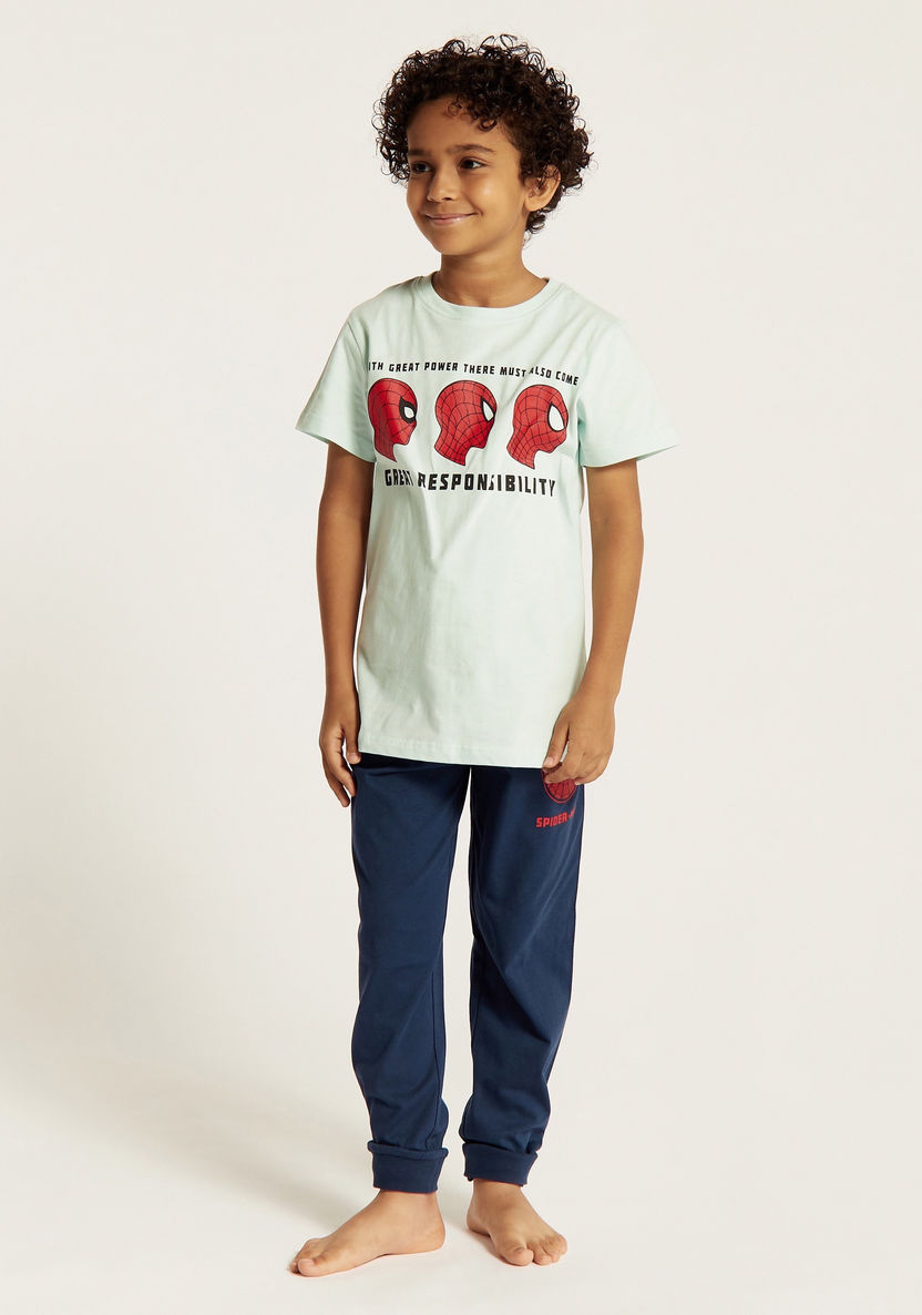 Spider-Man Print Crew Neck T-shirt and Pyjama Set-Nightwear-image-0