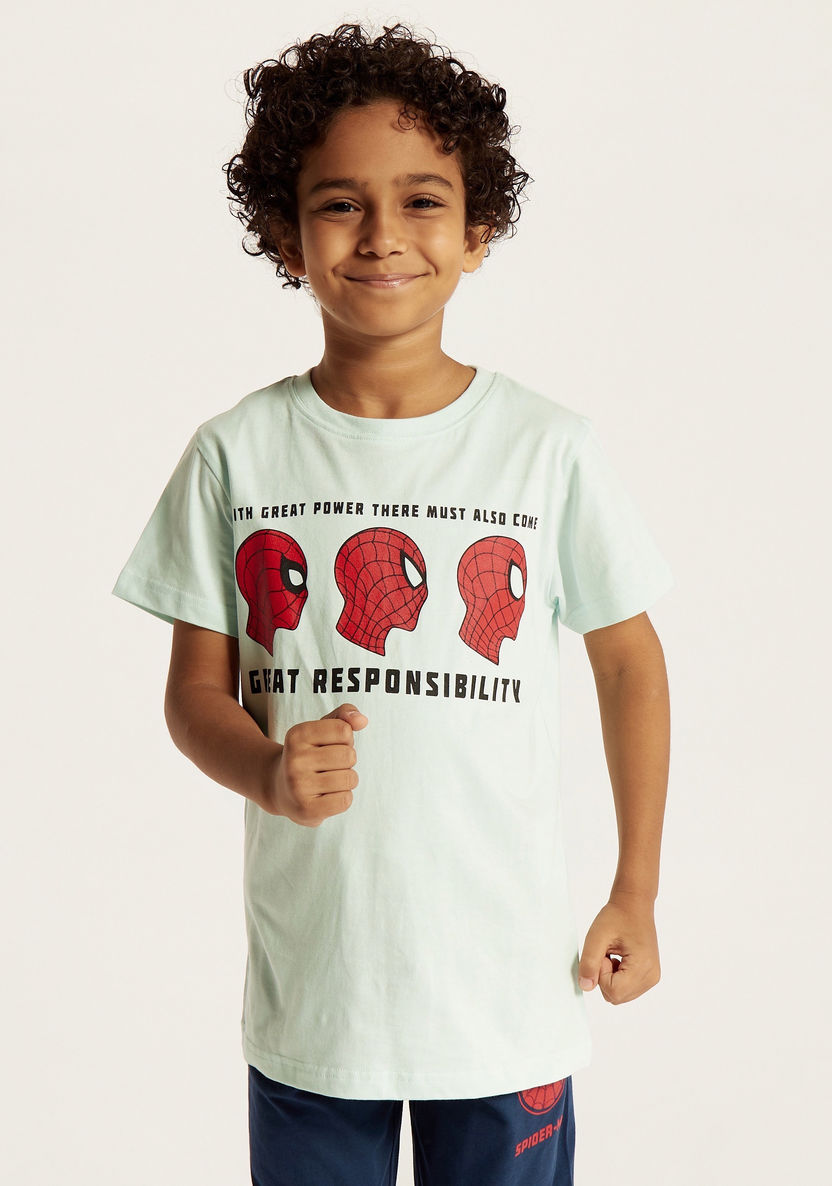 Spider-Man Print Crew Neck T-shirt and Pyjama Set-Nightwear-image-1