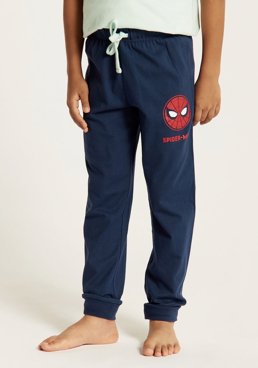 Spider-Man Print Crew Neck T-shirt and Pyjama Set-Nightwear-image-2