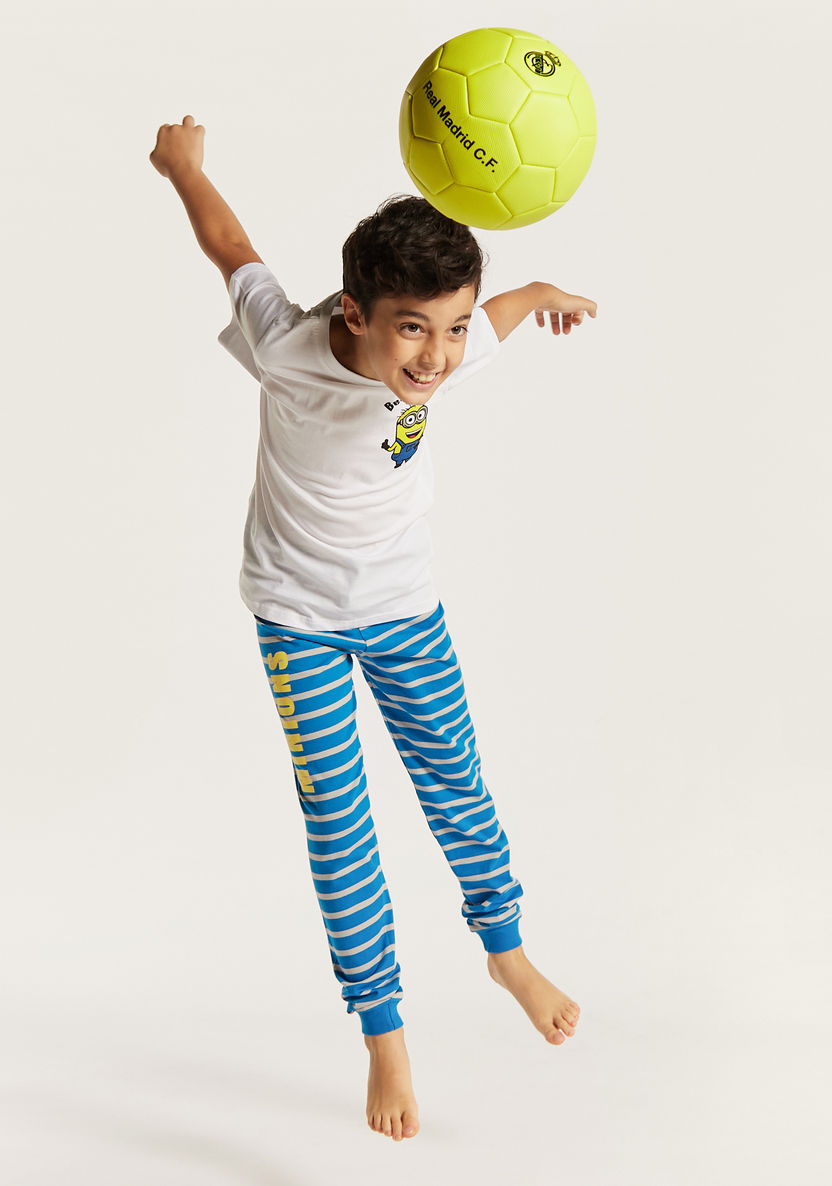 Minion Print T-shirt and Striped Full Length Pyjama Set-Nightwear-image-0