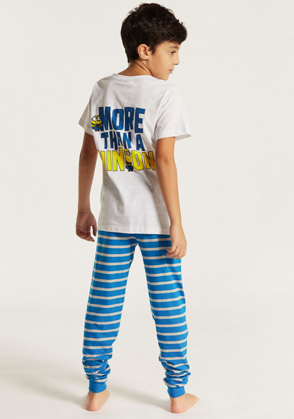 Minion Print T-shirt and Striped Full Length Pyjama Set