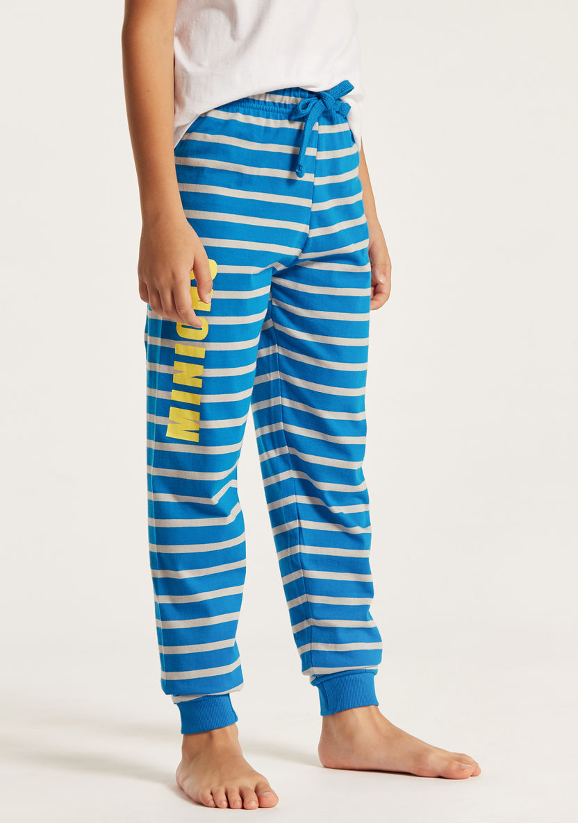 Minion Print T-shirt and Striped Full Length Pyjama Set-Nightwear-image-3