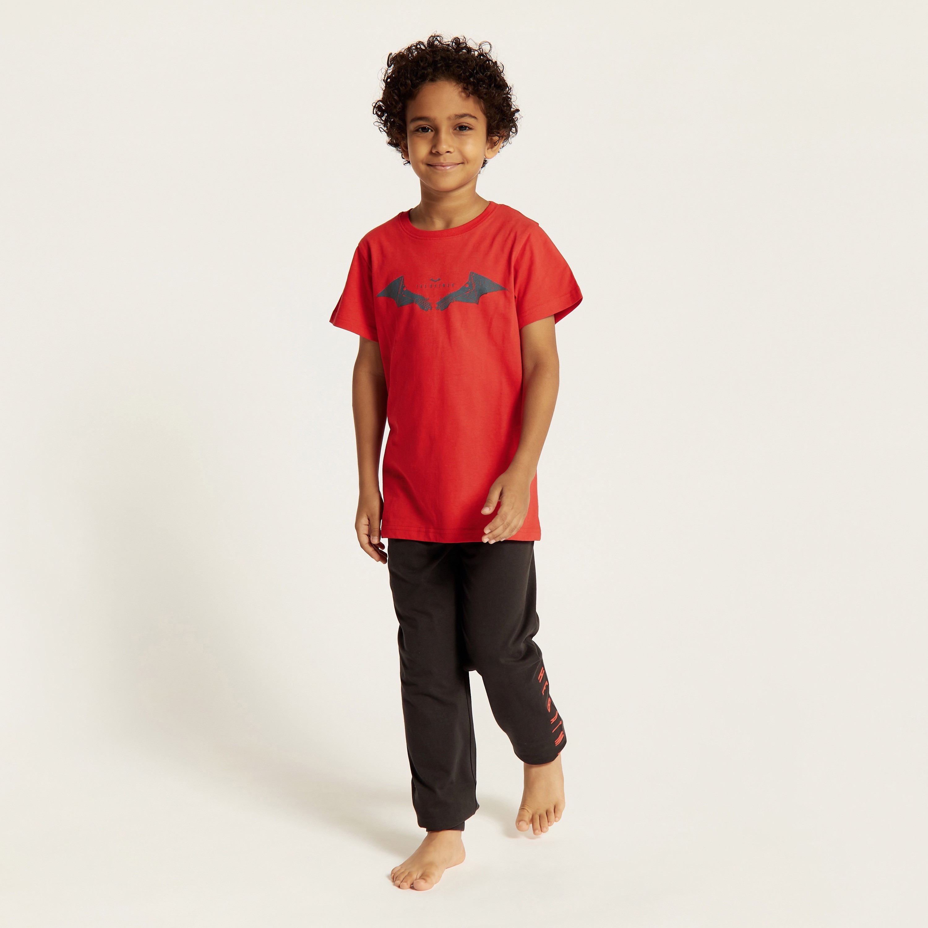 Batman Print Crew Neck T-shirt and Pyjama Set-boys-clothing-nightwear-image-1