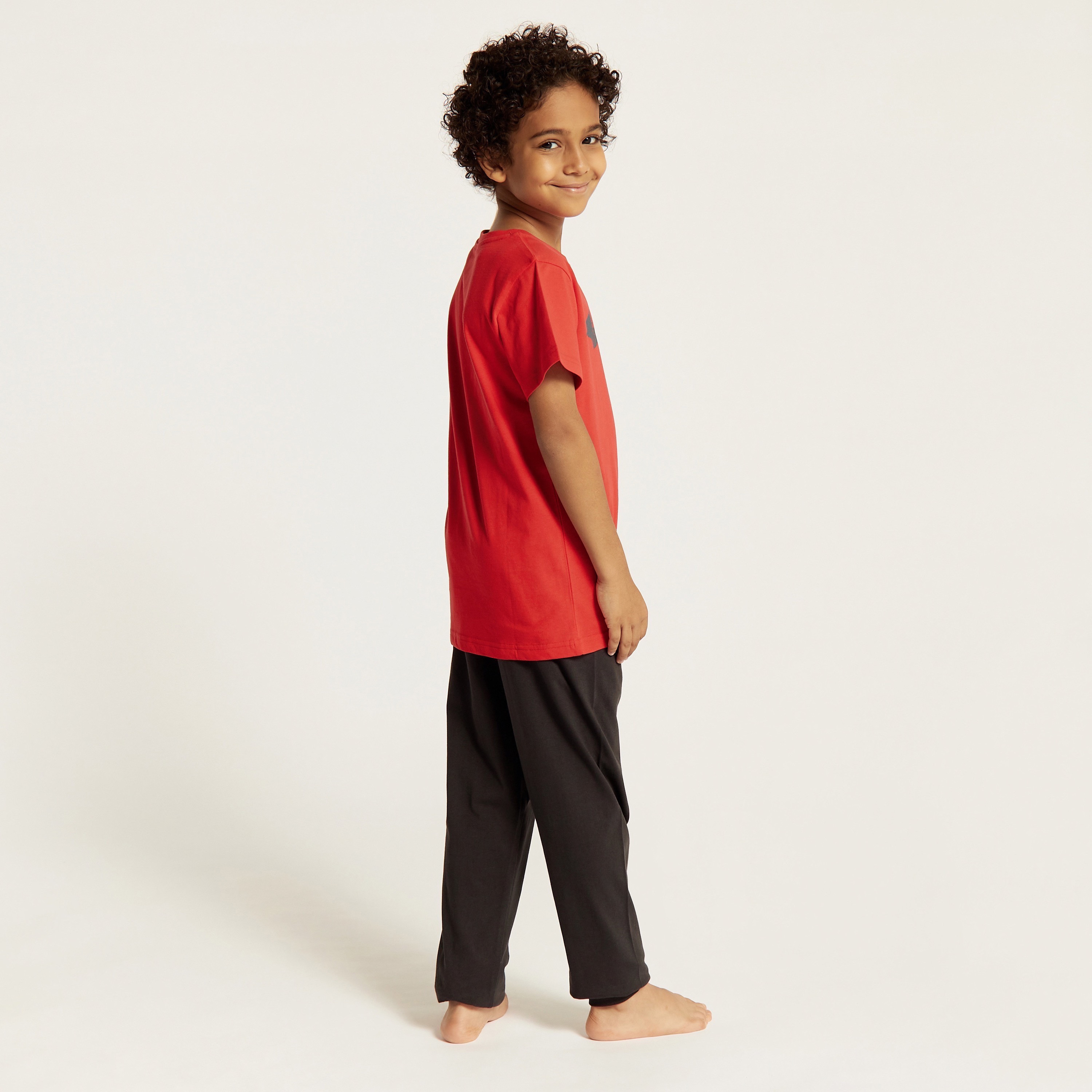 Batman Print Crew Neck T-shirt and Pyjama Set-boys-clothing-nightwear-image-5