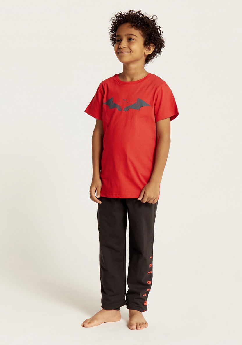 Batman Print Crew Neck T-shirt and Pyjama Set-Nightwear-image-5