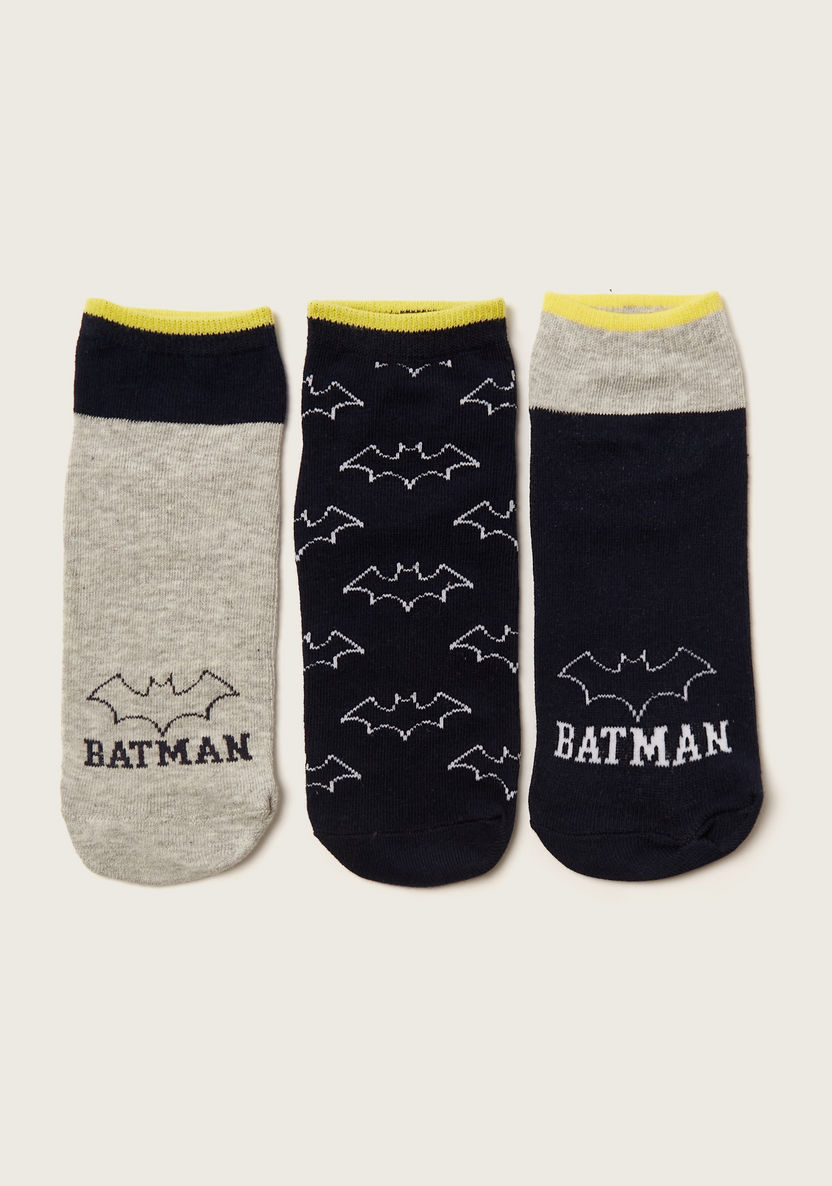 Batman Print Ankle Length Socks - Set of 3-Socks-image-0