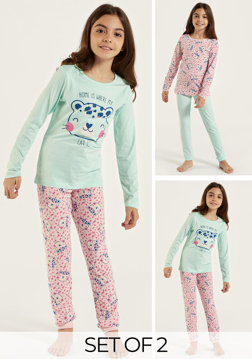 Juniors Long Sleeve T-shirt and Pyjamas - Set of 2-Nightwear-image-0