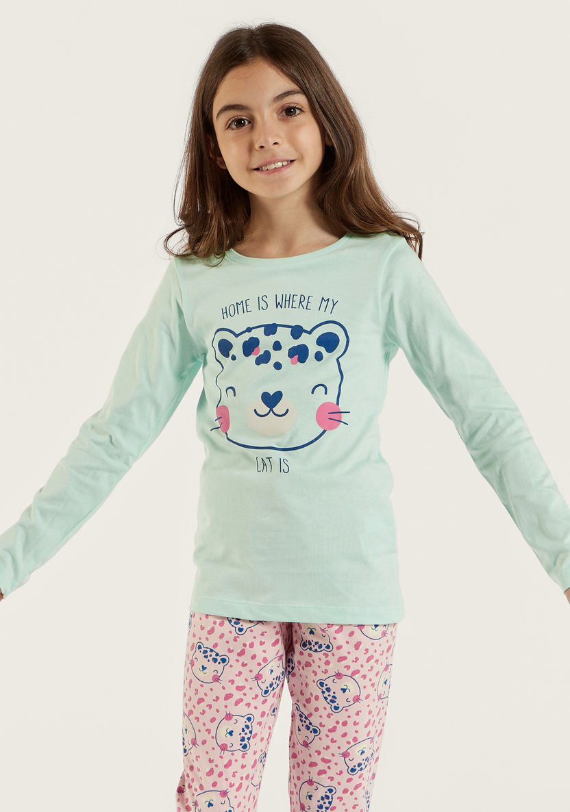 Juniors Long Sleeve T-shirt and Pyjamas - Set of 2-Nightwear-image-1