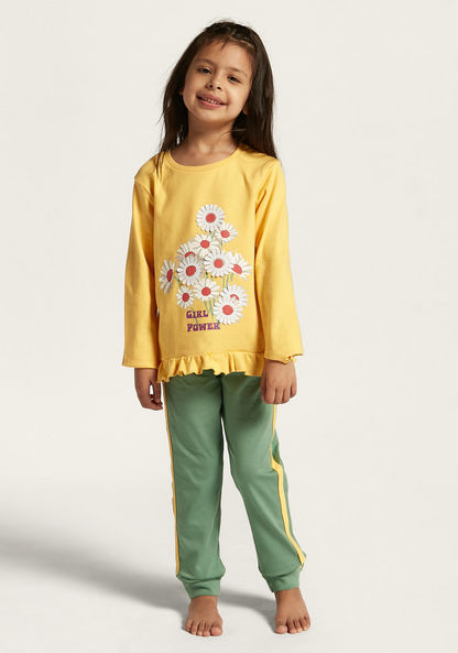 Juniors Floral Print Long Sleeve T-shirt and Pyjama Set-Nightwear-image-0