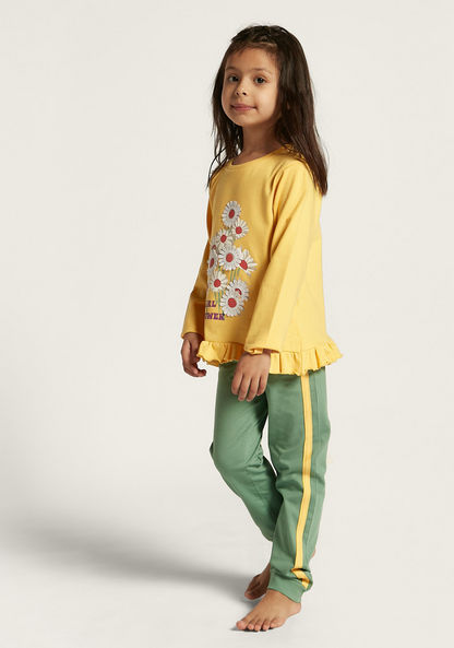 Juniors Floral Print Long Sleeve T-shirt and Pyjama Set-Nightwear-image-1