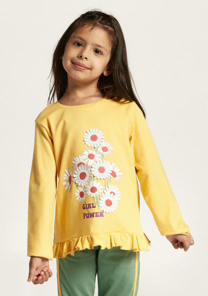 Juniors Floral Print Long Sleeve T-shirt and Pyjama Set-Nightwear-image-2