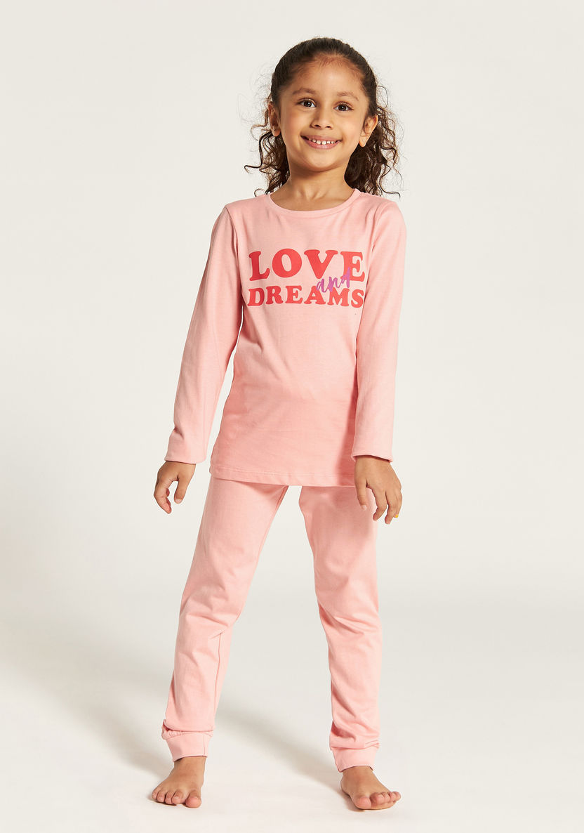 Juniors Floral Print Long Sleeves T-shirt and Pyjama Set-Multipacks-image-1