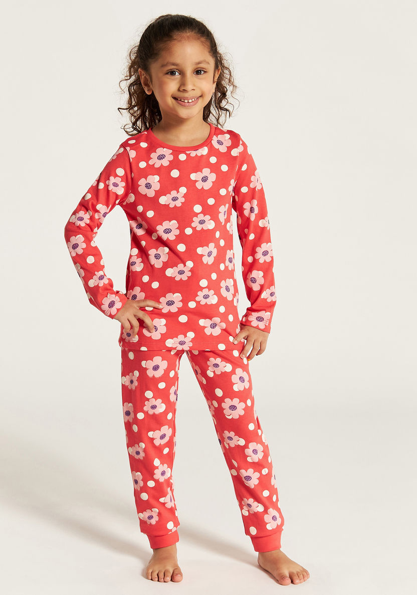 Juniors Floral Print Long Sleeves T-shirt and Pyjama Set-Multipacks-image-5