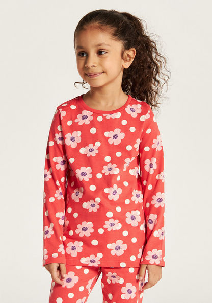Juniors Floral Print Long Sleeves T-shirt and Pyjama Set