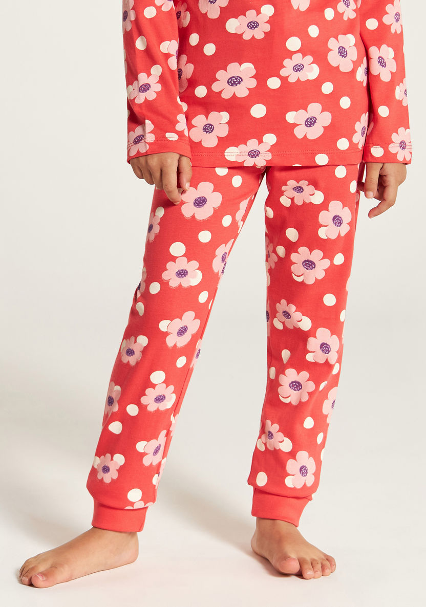 Juniors Floral Print Long Sleeves T-shirt and Pyjama Set-Multipacks-image-7