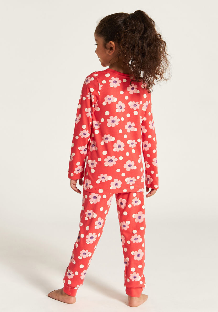 Juniors Floral Print Long Sleeves T-shirt and Pyjama Set-Multipacks-image-8