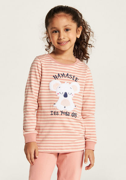 Juniors Striped Long Sleeves T-shirt and Solid Pyjama Set