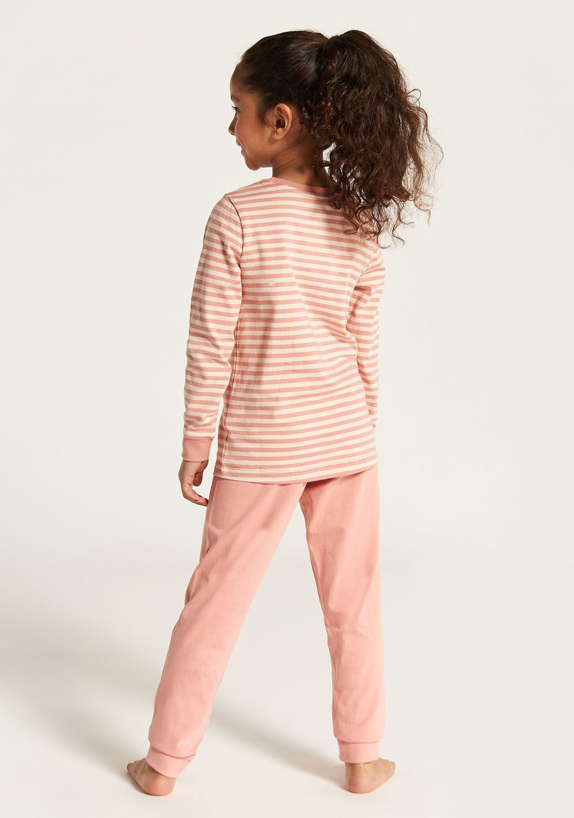 Juniors Striped Long Sleeves T-shirt and Solid Pyjama Set-Nightwear-image-4