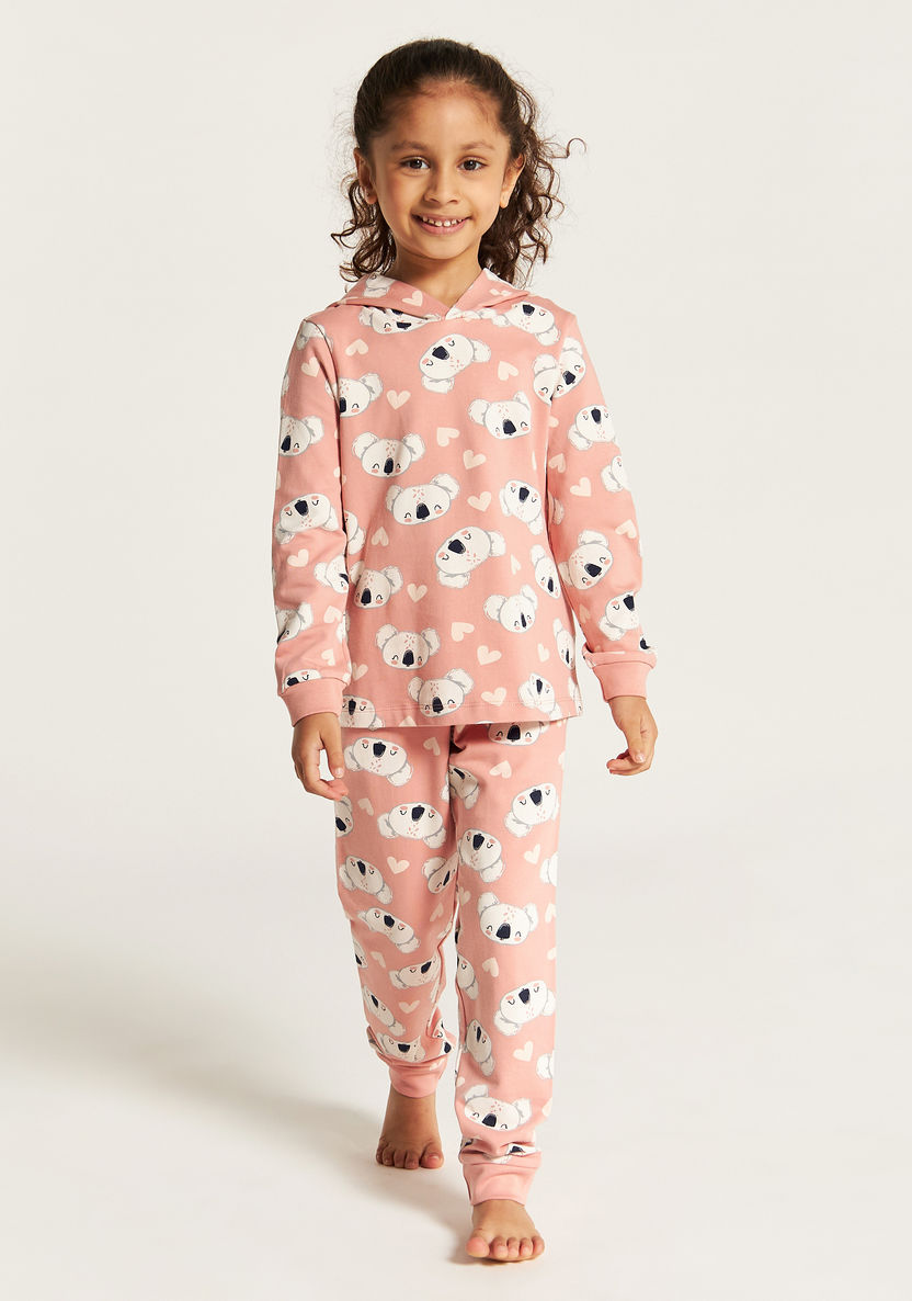 Juniors Koala Print Hooded T-shirt and Pyjama Set-Nightwear-image-1