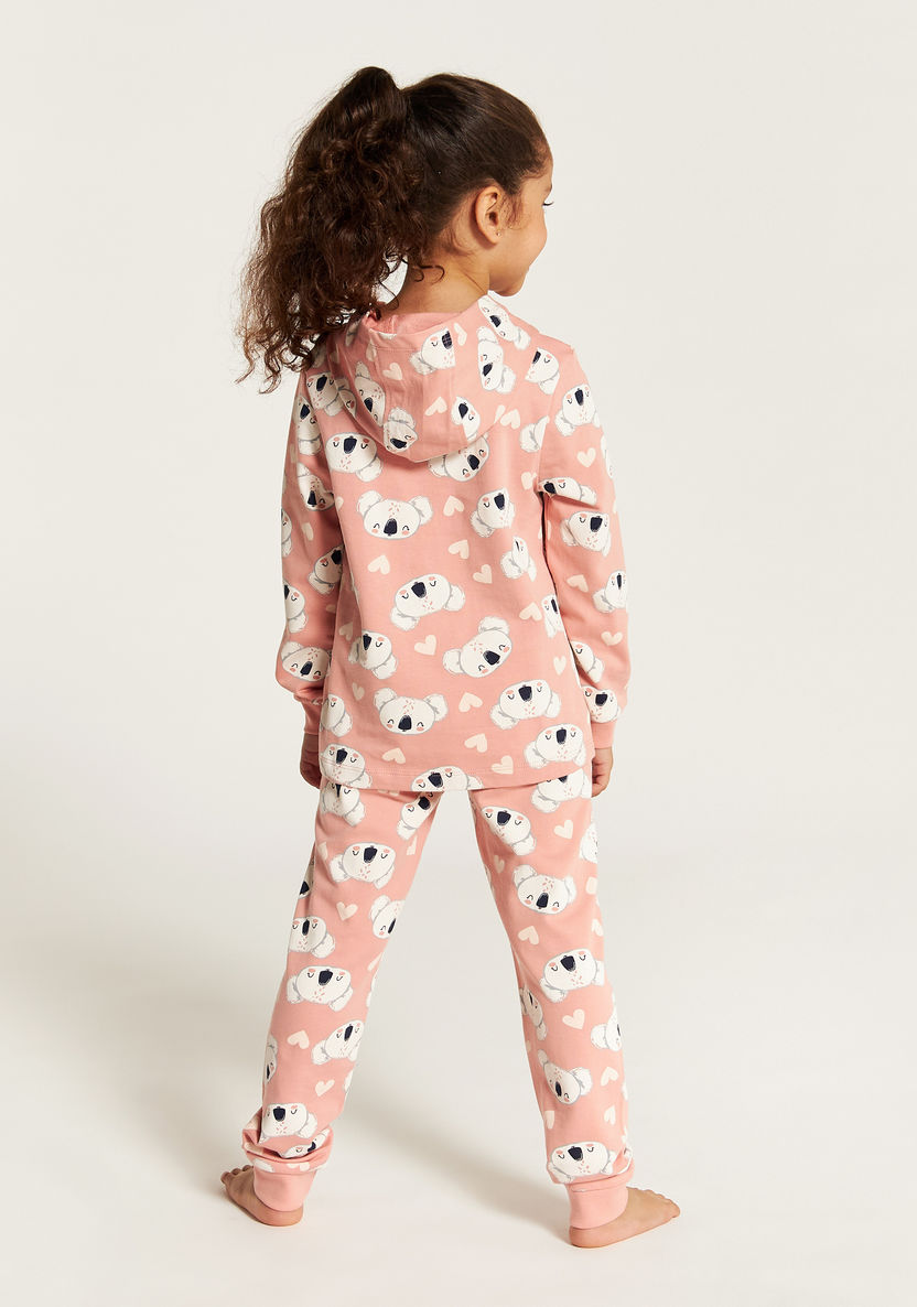 Juniors Koala Print Hooded T-shirt and Pyjama Set-Nightwear-image-4