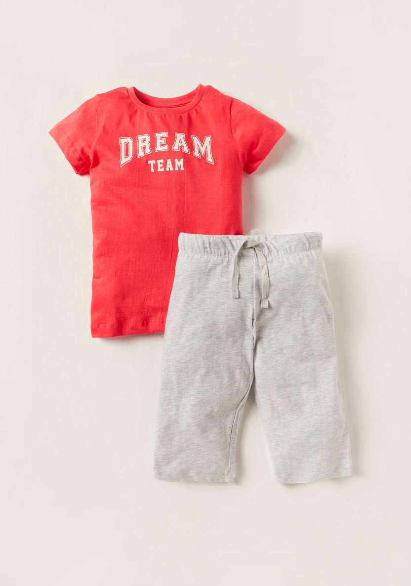 Juniors Printed Crew Neck T-shirt and Shorts Set-Pyjama Sets-image-0
