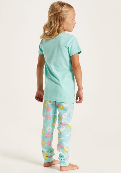 Juniors Floral Print Crew Neck T-shirt and Pyjama Set