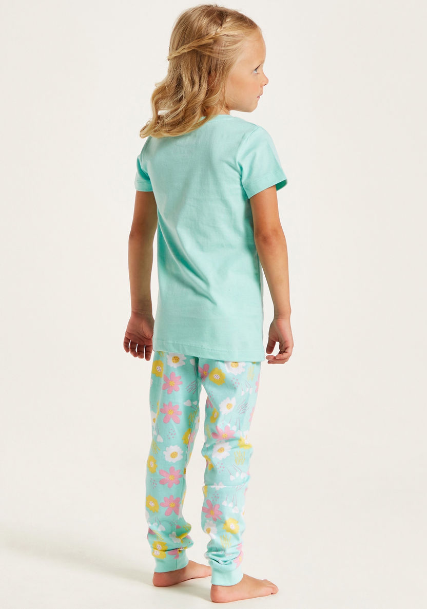 Juniors Floral Print Crew Neck T-shirt and Pyjama Set-Nightwear-image-4