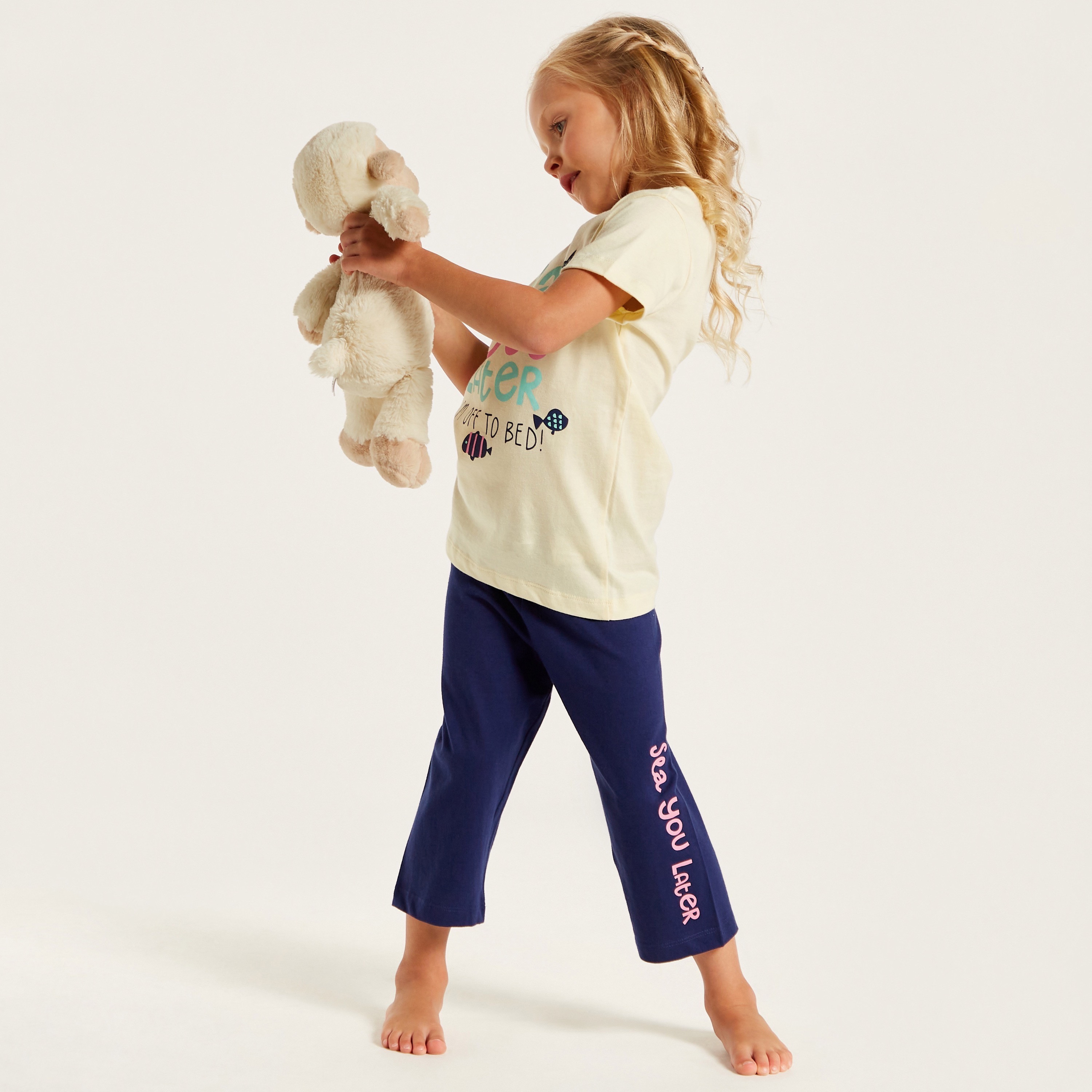 Juniors Printed Crew Neck T-shirt and Pyjama Set-girls-clothing-nightwear-image-1
