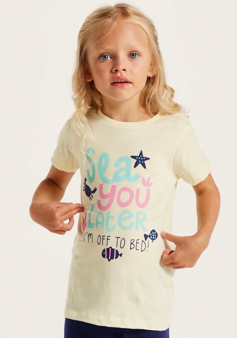Juniors Printed Crew Neck T-shirt and Pyjama Set-Pyjama Sets-image-2